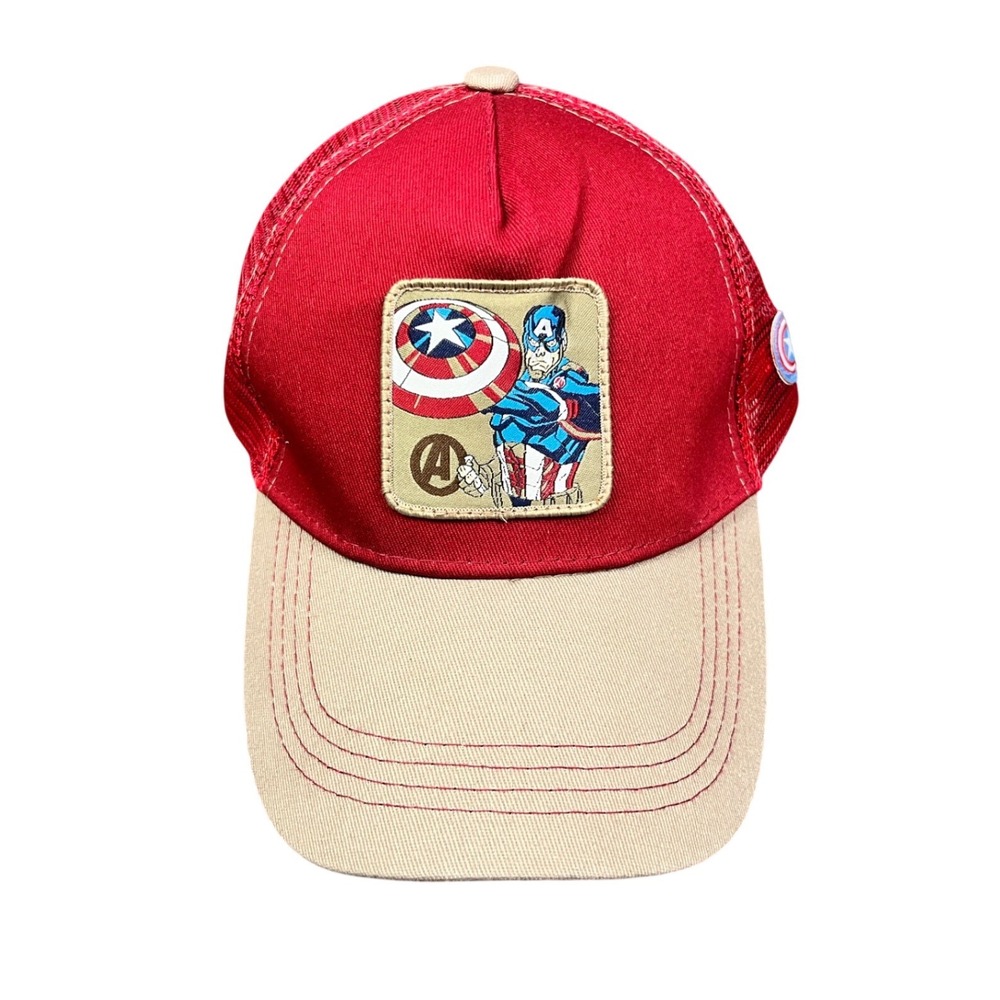 Marvel Captain America Trucker Hat Red Tan Mesh Snapback Avengers Baseball Cap